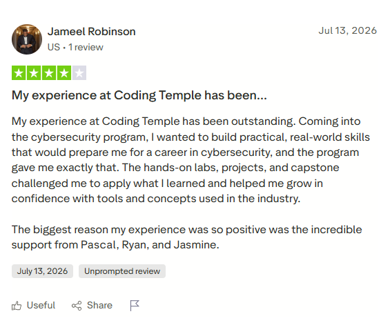 Review by Jameel Robinson on Trustpilot · Coding Temple