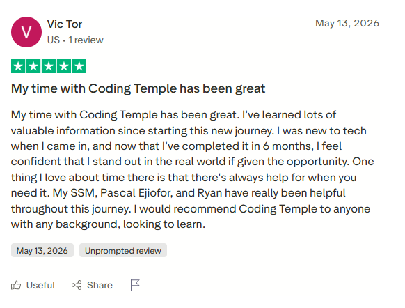 Review by Vic Tor on Trustpilot · Coding Temple