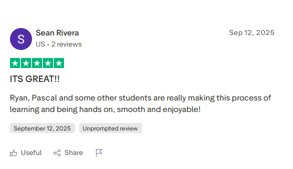 Review by Sean Rivera on Trustpilot · Coding Temple