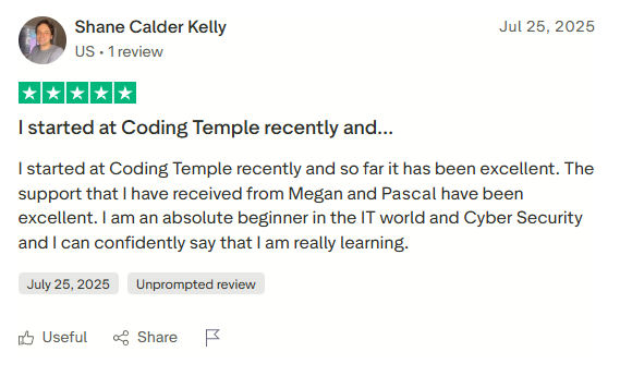 Review by Shane Calder Kelly on Trustpilot · Coding Temple