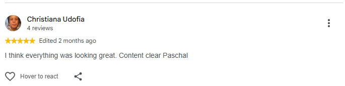 Review by Christiana Udofia on Google review